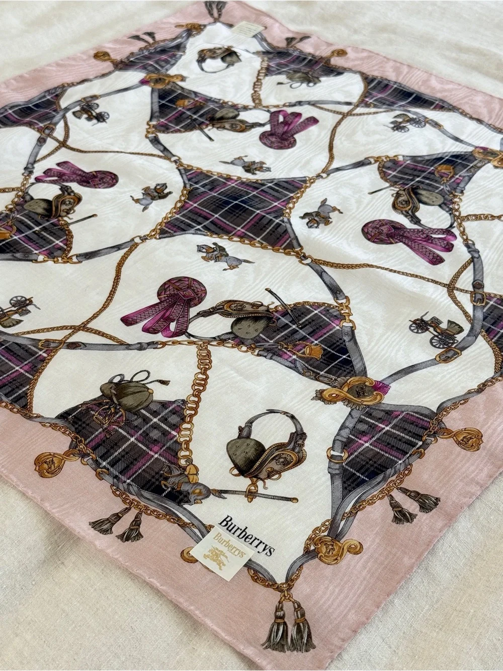 Vintage Burberrys Equestrian Horsebit Cotton Bandana Scarf Made in Japan - Picture 2 of 12